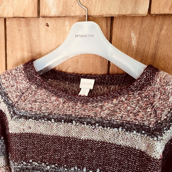 Chico’s Cozy Striped 3/4 Sleeves Multicolor Soft Fall Brown  Sequins Sweater 0 - Picture 3 of 10